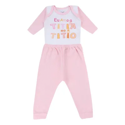 Conjunto Babynha Body Manga Longa Eu Amo A Tia E Tio + Mijão