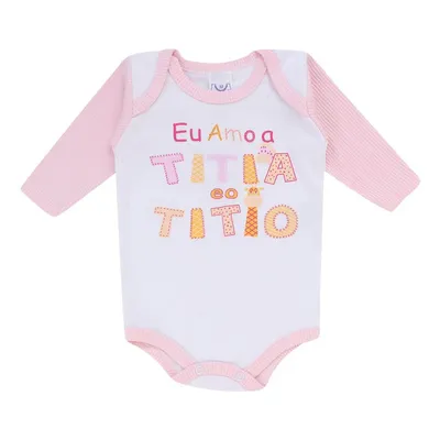 Conjunto Babynha Body Manga Longa Eu Amo A Tia E Tio + Mijão