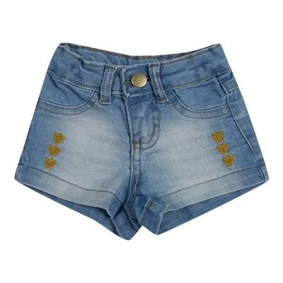Short Jeans Din Don Com Bordado Coração Bebê Short Jeans Din Don Com Bordado Coração Bebê