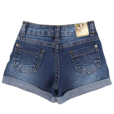 Short Jeans Color Mini Com Barra Virada Short Jeans Color Mini Com Barra Virada