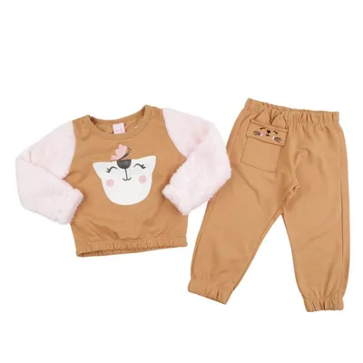 Conjunto Color Mini Blusão Com Pelúcia + Calça Em Moletom
