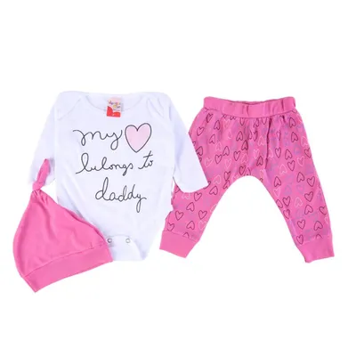 Conjunto Bebê Dengos E Cia Estampa Coração - 03 Peças