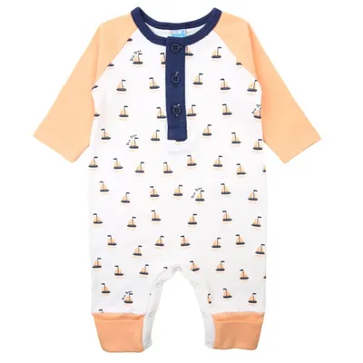 Macacão Curto Bebê Din Don Estampa Barco