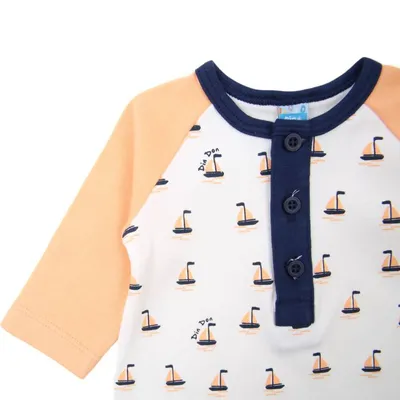 Macacão Curto Bebê Din Don Estampa Barco
