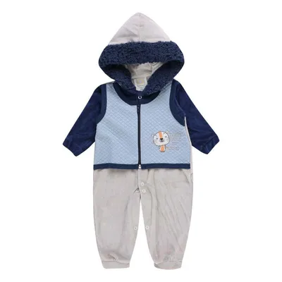 Macacão Longo Din Don Em Plush Matelassê Capuz Bordado Tigers