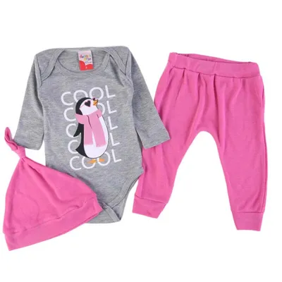 Conjunto Bebê Dengos E Cia Estampa Pinguim - 03 Peças