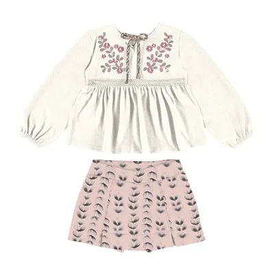 Conjunto Infantil Kiki Com Detalhe Bordado Floral Conjunto Infantil Kiki Com Detalhe Bordado Floral