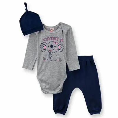 Conjunto Bebê Dengos E Cia Estampa Cutest - 03 Peças