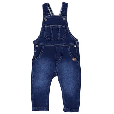 Jardineira Longa Din Don Em Jeans Used Com Estampa Xadrez Menino Jardineira Longa Din Don Em Jeans Used Com Estampa Xadrez Menino