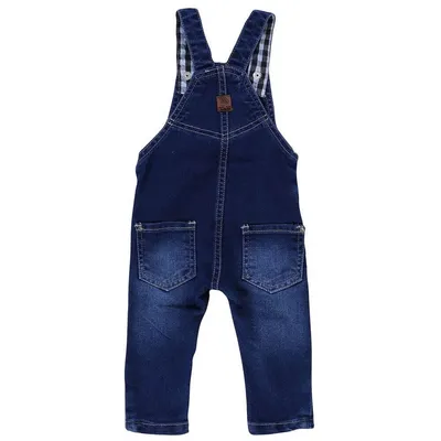 Jardineira Longa Din Don Em Jeans Used Com Estampa Xadrez Menino Jardineira Longa Din Don Em Jeans Used Com Estampa Xadrez Menino