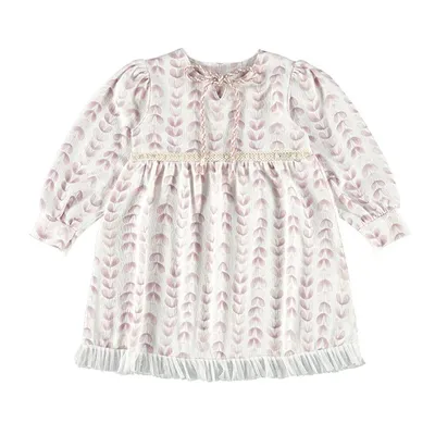 Vestido Infantil Kiki Jacquard Manga Longa Estampado Vestido Infantil Kiki Jacquard Manga Longa Estampado
