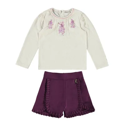 Conjunto Infantil Kiki Blusa Com Detalhe Bordado Floral Conjunto Infantil Kiki Blusa Com Detalhe Bordado Floral