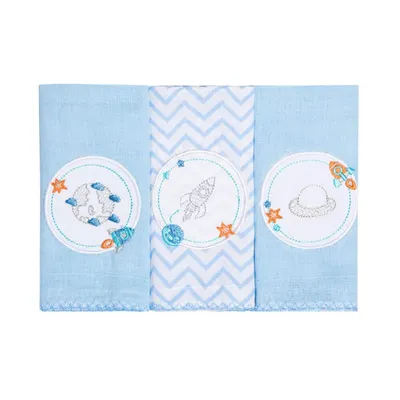 Kit Pano De Boca Papi Bordados Karinho Cores Planeta - 03 Peças Kit Pano De Boca Papi Bordados Karinho Cores Planeta - 03 Peças