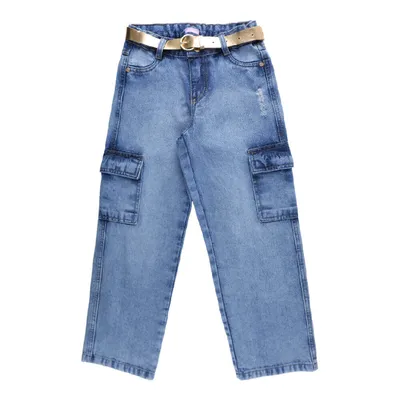 Calça Jeans Infantil Kookabu Com Bolso Cargo E Cinto