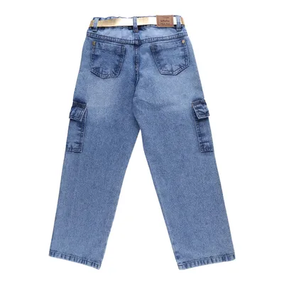 Calça Jeans Infantil Kookabu Com Bolso Cargo E Cinto