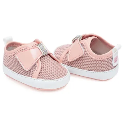Tênis Pimpolho Com Velcro Rosa Com Strass