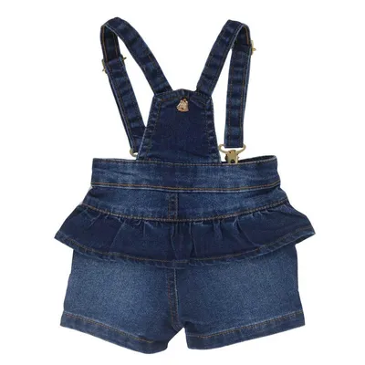 Jardineira Jeans Din Don Bebê Menina Babados Lateral