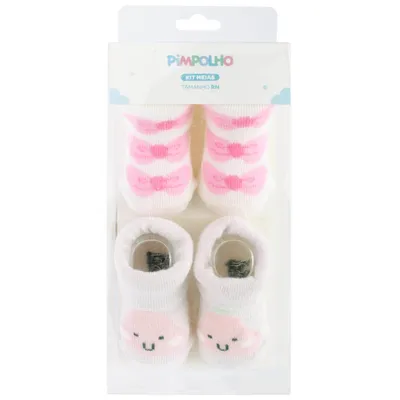 Kit Meia Bebê Pimpolho Estampa Menina - 2 Pares