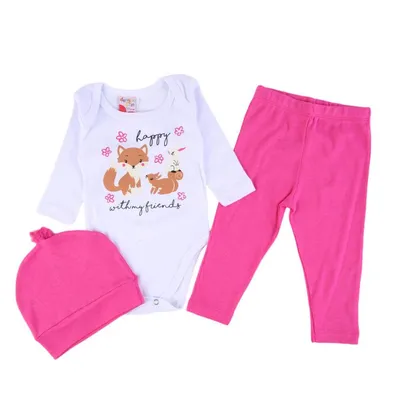 Conjunto Bebê Dengos E Cia Estampa Happy - 03 Peças