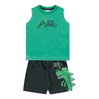Conjunto Fakini Camiseta Regata + Bermuda Moletom Estampa Dino