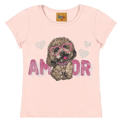 Blusa Manga Curta Bebê Rolú Em Cotton Estampada Blusa Manga Curta Bebê Rolú Em Cotton Estampada