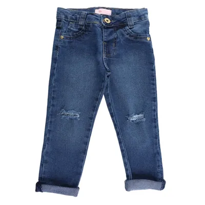 Calça Jeans Infantil Color Mini Lavagem Used Com Barra Virada