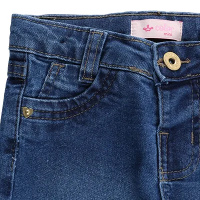 Calça Jeans Infantil Color Mini Lavagem Used Com Barra Virada