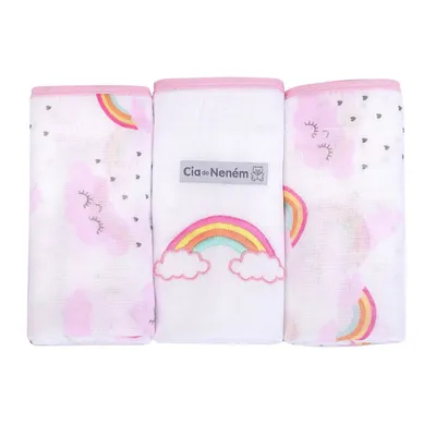 Kit Fralda Bordada Minasrey Cia Do Neném Arco-Íris - 03 Peças
