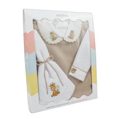 Kit Presente Bebê Sanches Menino Macacão - 3 Peças Kit Presente Bebê Sanches Menino Macacão - 3 Peças