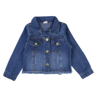 Jaqueta Jeans Color Girl Detalhe Rasgos E Barra Desfiada