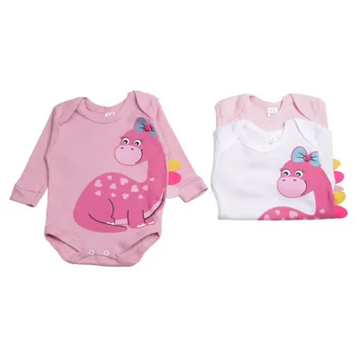 Kit Body Bebê Sonekinha Manga Longa Estampa Dino - 03 peças