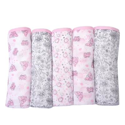 Kit Fralda De Pano Minasrey Composê Borboleta - 05 Peças Kit Fralda De Pano Minasrey Composê Borboleta - 05 Peças