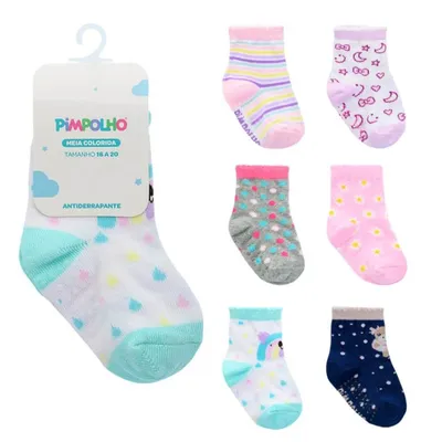 Kit Meia Bebê Pimpolho Estampado - 06 Unidades
