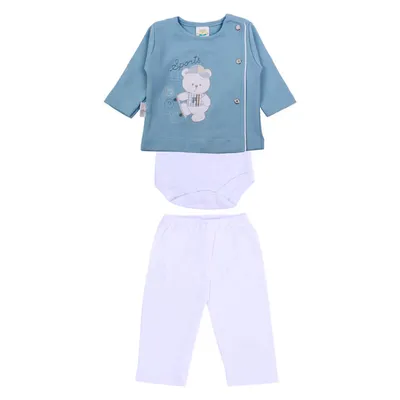 Pagão Puro Carinho Body Manga Longa Bordado Urso 03 Peças