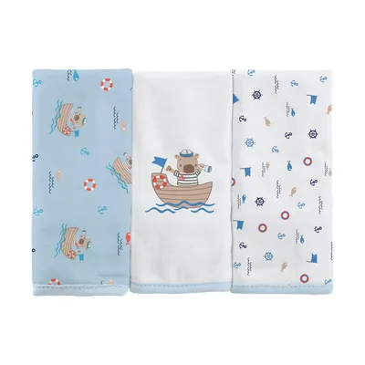 Kit Pano De Boca Bublim Estampa Marinheiro - 3 Peças Kit Pano De Boca Bublim Estampa Marinheiro - 3 Peças