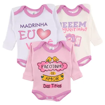 Kit Body Manga Longa Sonekinha Estampado - 03 Peças