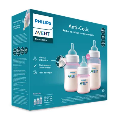 Kit Mamadeira Avent Clássica 125ml 260ml 360ml - 3 Peças Kit Mamadeira Avent Clássica 125ml 260ml 360ml - 3 Peças