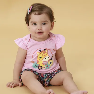 Conjunto Bebê Kookabu Estampa Girafa Com Strass