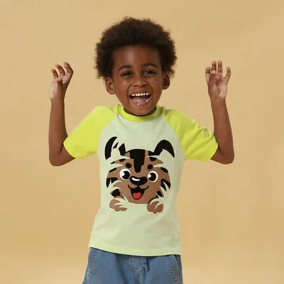 Camiseta Infantil Kookabu Meia Malha Listada Estampa Tigre Camiseta Infantil Kookabu Meia Malha Listada Estampa Tigre