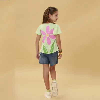Blusa Infantil Kookabu Meia Malha Listrada Estampa Flor