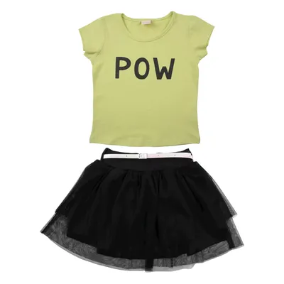 Conjunto Infantil Color Girl Blusa Estampa Pow + Saia De Tule Conjunto Infantil Color Girl Blusa Estampa Pow + Saia De Tule