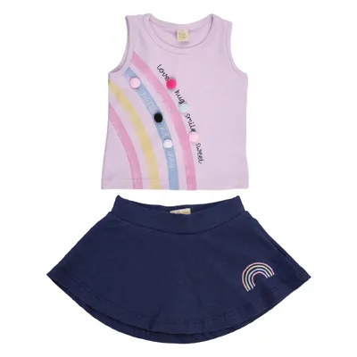 Conjunto Bebê Din Don Regata + Saia Com Detalhe Jeans Conjunto Bebê Din Don Regata + Saia Com Detalhe Jeans