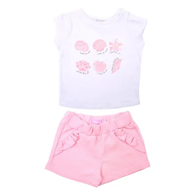 Conjunto Bebê Din Don Blusa Estampa Concha + Shorts Com Babado Conjunto Bebê Din Don Blusa Estampa Concha + Shorts Com Babado