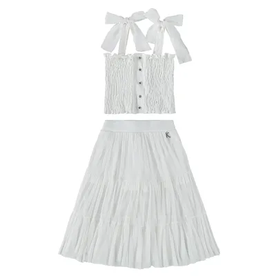 Conjunto Infantil Kiki Cropped Jacquard E Saia Midi Tule Conjunto Infantil Kiki Cropped Jacquard E Saia Midi Tule