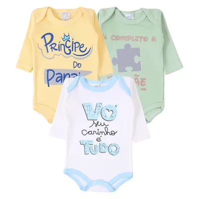 Kit Body Bebê Mub Suedine Estampado - 03 Peças