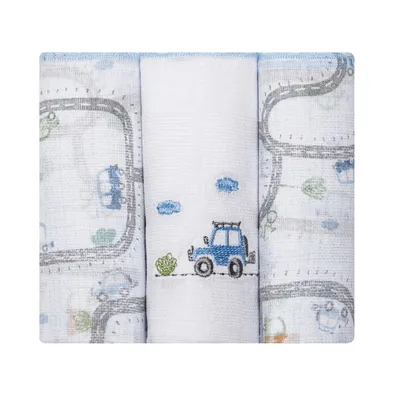 Kit Fralda Papi Bordado E Estampa Carros - 3 Peças