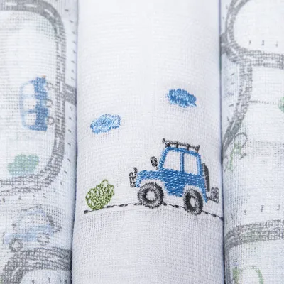 Kit Fralda Papi Bordado E Estampa Carros - 3 Peças