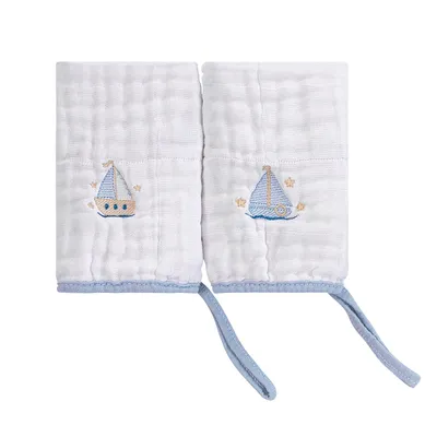 Kit Pano De Boca Baby Joy Soft Bordado Barco 02 Peças