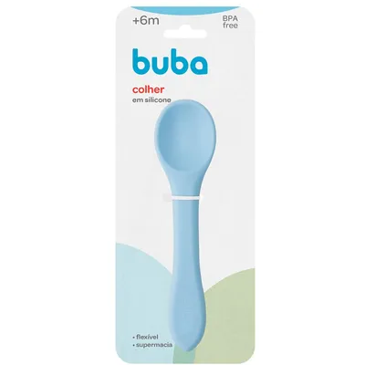 Colher Bebê Buba Flexível em Silicone Azul