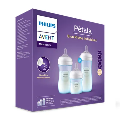 Kit Mamadeira Avent Pétala 125ml 260ml 360ml - 3 Peças Kit Mamadeira Avent Pétala 125ml 260ml 360ml - 3 Peças